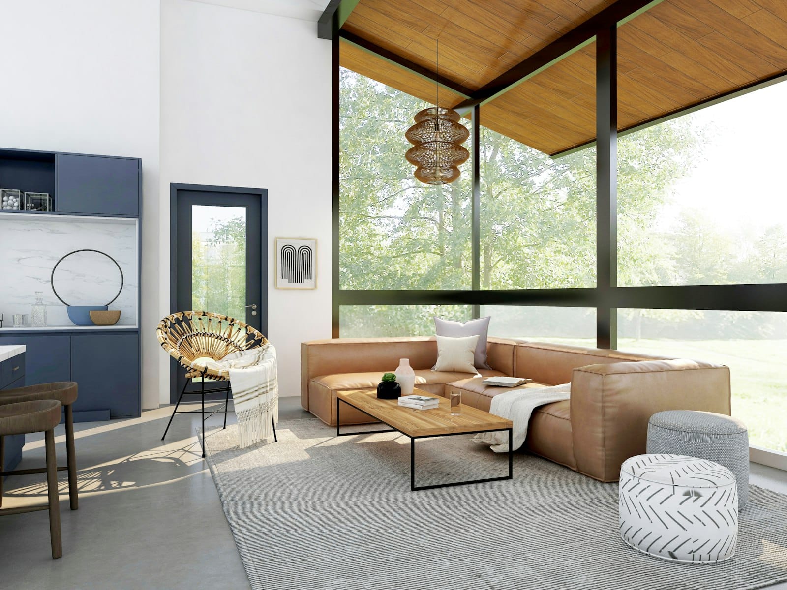 Séjour contemporain lumineux avec grandes baies vitrées